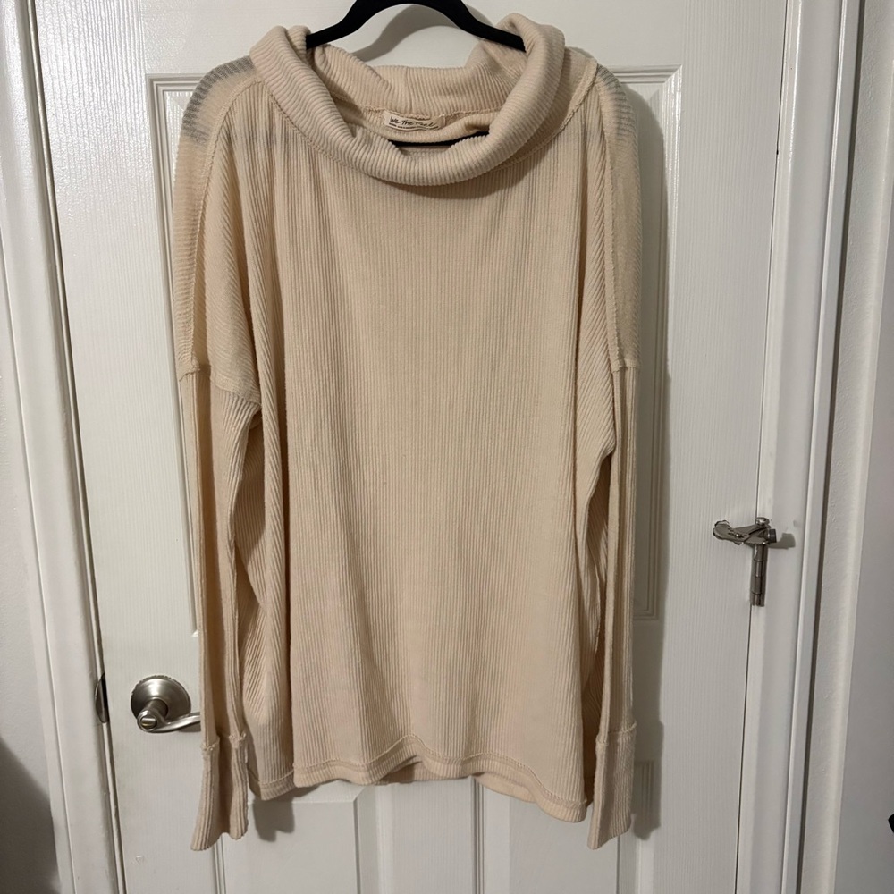 Free People We The Free Juicy ribbed cowl neck pullover sweater Cream Medium